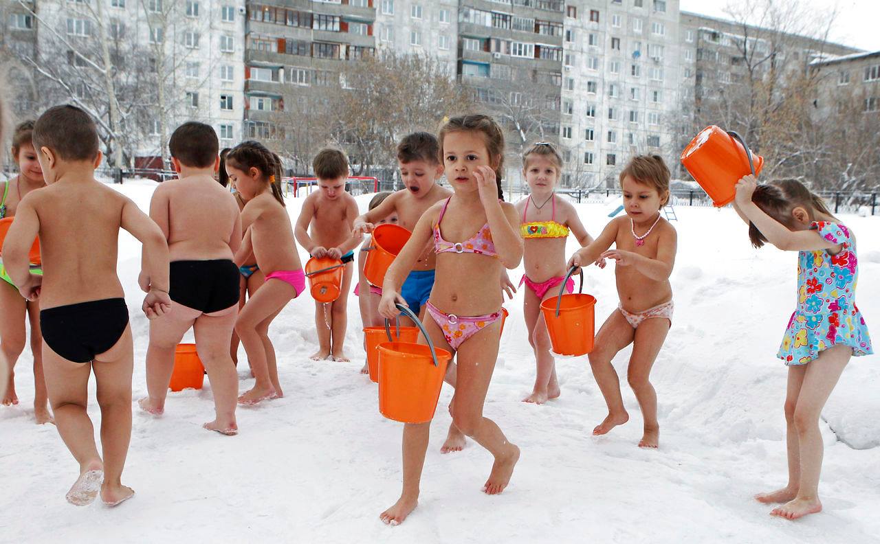 Kids playing in freezing cold