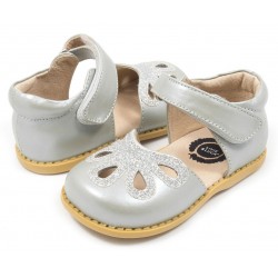 Pantofi fete Petal argintiu din piele naturala