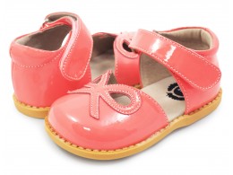 Pantofi fete Bow din piele naturala coral