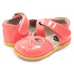 Pantofi fete Bow din piele naturala coral