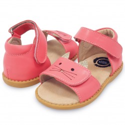 Sandale fete Tabby din piele naturala roz coral