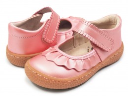 Pantofi fete Ruche din piele naturală roz guava