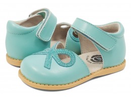 Pantofi fete Bow din piele naturală albastru turcoaz
